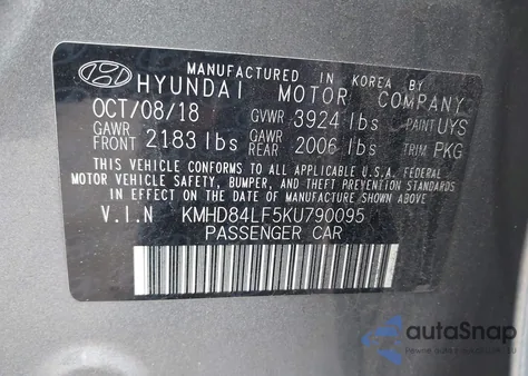 2019 Hyundai Elantra Sel из США, поврежденный, VIN KMHD84LF5KU790095